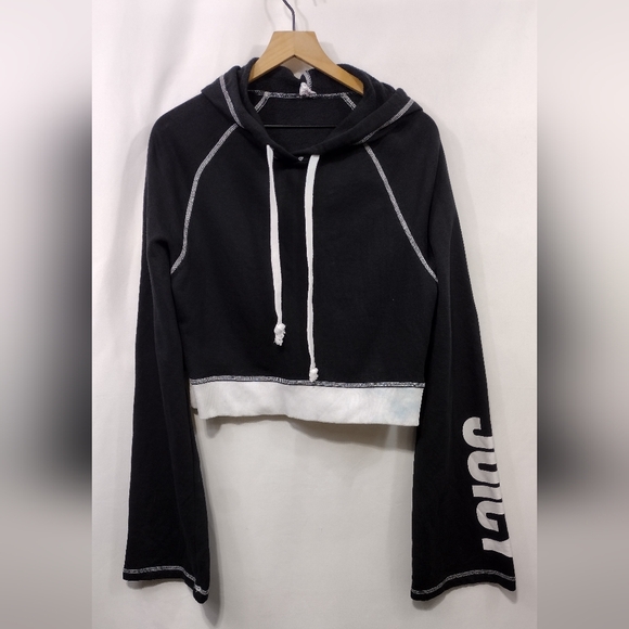 Juicy Couture Fleece Track Bell Sleeve Cropped Pullover Women's M Black Boho 90s - Picture 3 of 11